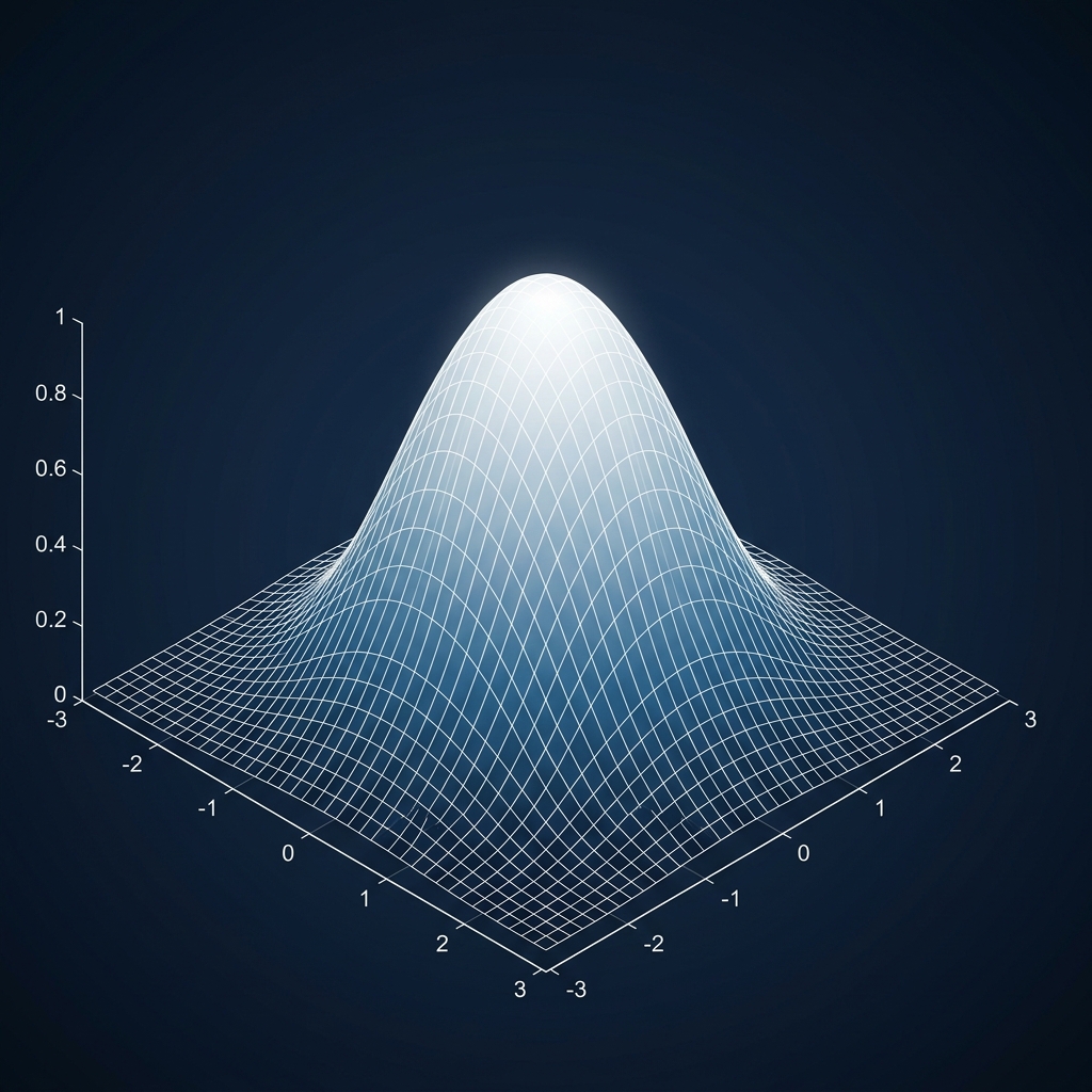 3D Gaussian Surface 3D Gaussian surface bell curve graph representing normal distribution in multivariable statistics